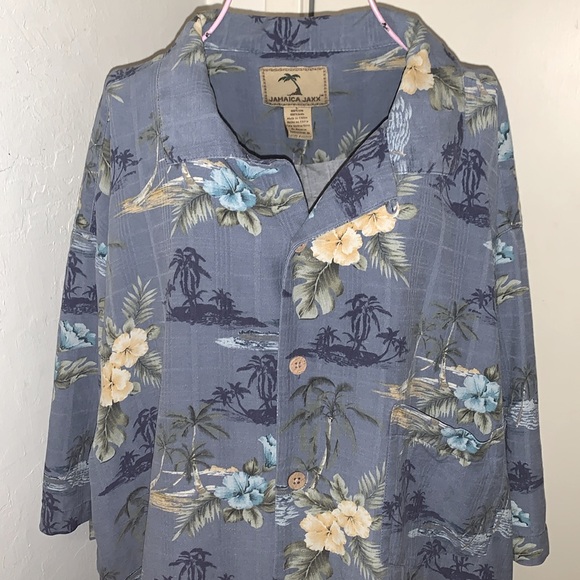 🎁Like New Vintage Jamaica Jaxx Men's Blue/White Silk Jamaican Shirt- Large - Picture 3 of 8